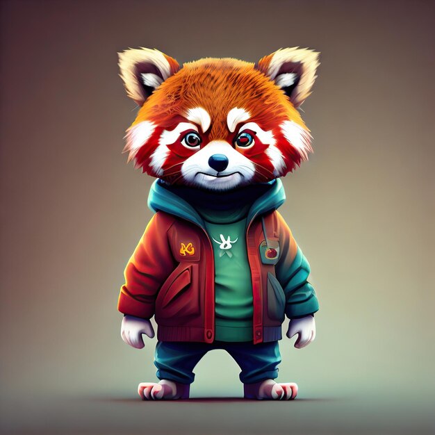 Cute red panda bear character with aesthetic streetwear clothes outfit