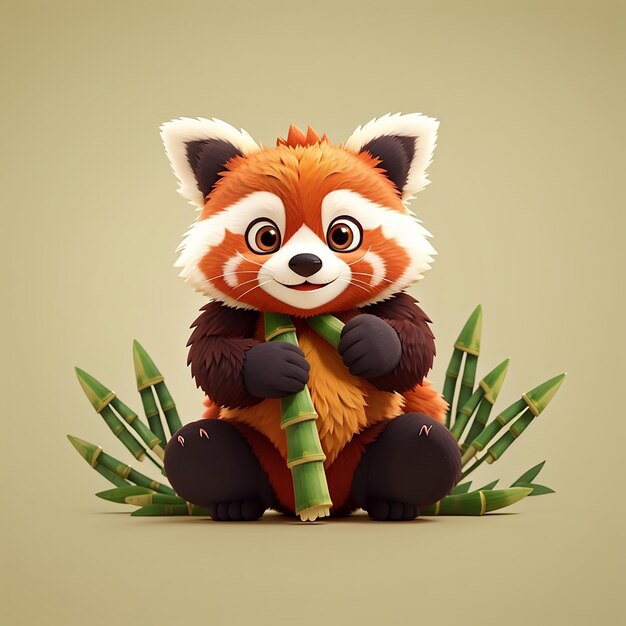 Cute red panda holding bamboo cartoon vector icon illustration animal nature icon concept isolated