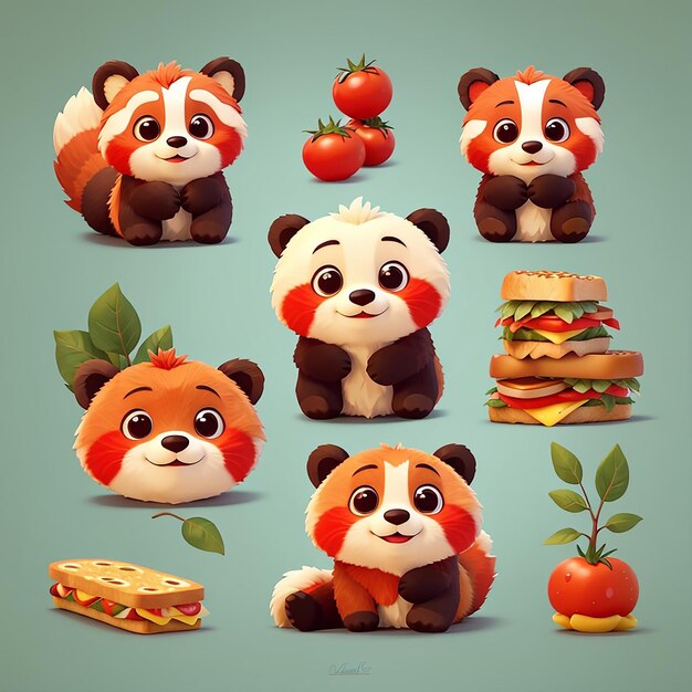Cute Red Panda Sandwich Cartoon Vector Icon Illustration Animal Food Icon Concept Isolated Premium Vector Flat Cartoon Style