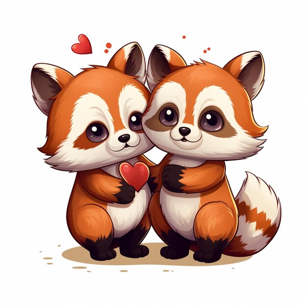 Photo cute red pandas in love cartoon illustrations