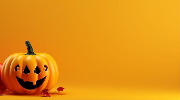 Cute red pumpkin and halloween decorations on yellow ba