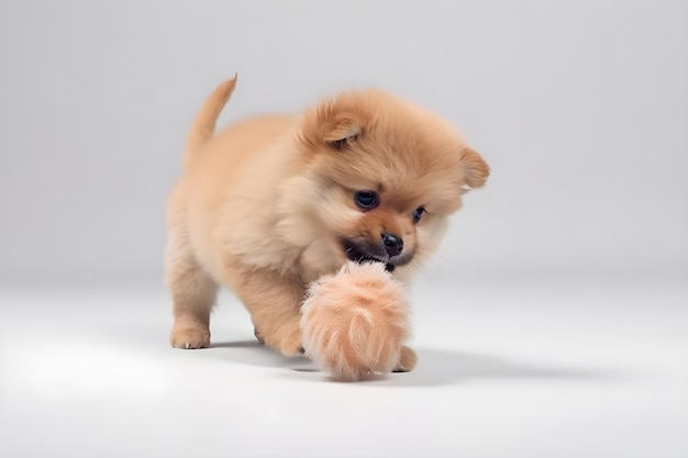 Cute red puppy playing with pet toy Generative AI