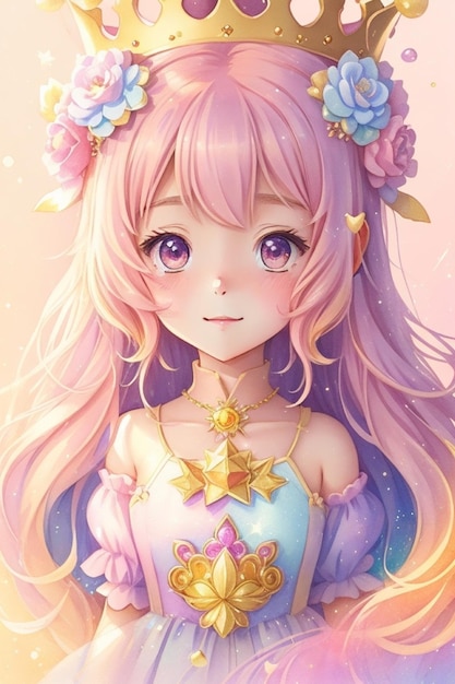 Cute Regality Anime Princess Wearing a Golden Crown