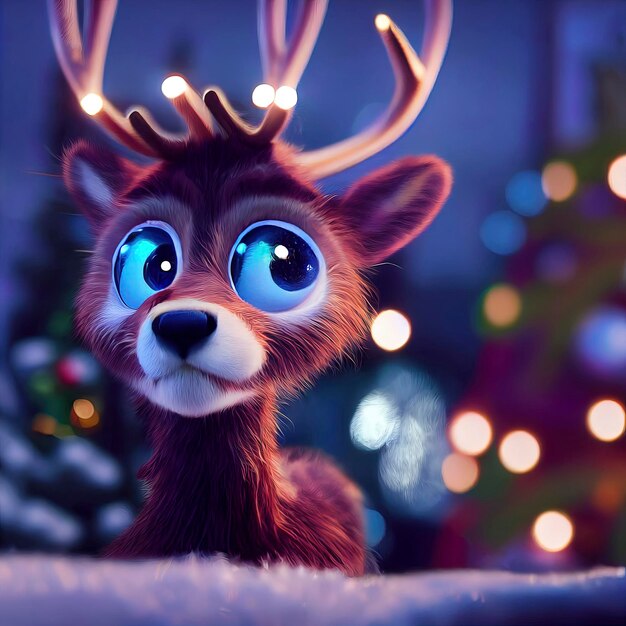 Cute reindeer in christmas landscape