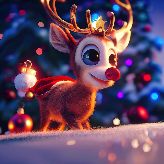 Cute reindeer in christmas landscape