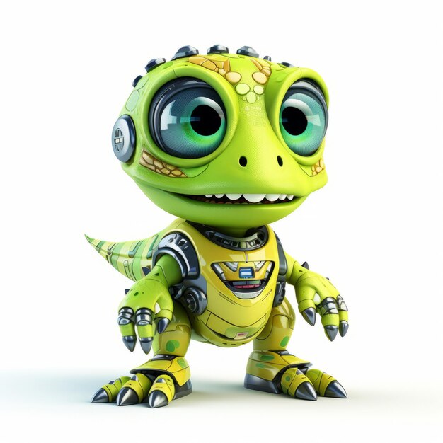 Cute reptile monster alien robot robotic animal isolated over white background