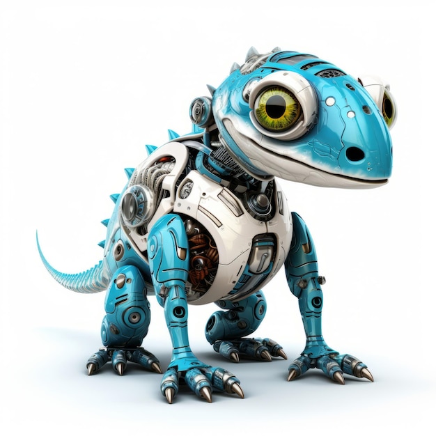 Cute reptile monster alien robot robotic animal isolated over white background