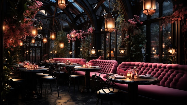 Cute Restaurant with Dark Atmosphere Pink and Black