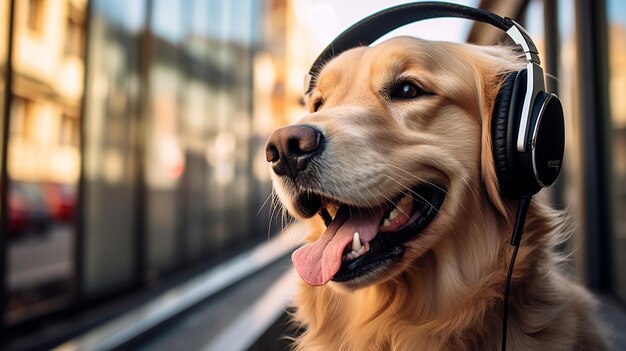 Foto cuccino retriever con le cuffie