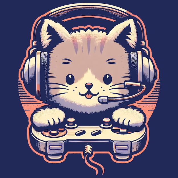 Photo cute retro gamer cat