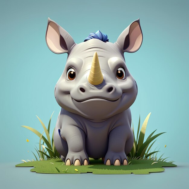 Cute rhino thumbs up with grass cartoon vector icon illustration animal nature icon isolated flat
