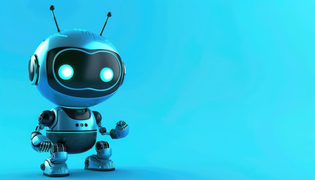 Милый робот-помощник на фоне речевого пузыря или значка чата фиолетовый фон, сгенерированный искусственным интеллектом
