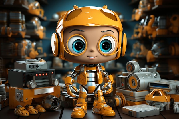 cute robot assistant cartoon character