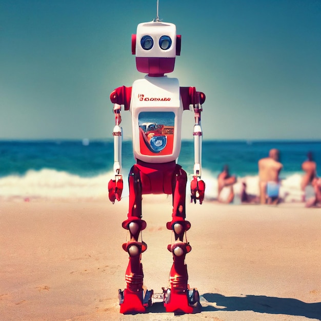 Photo cute robot on the beach scifi illustration