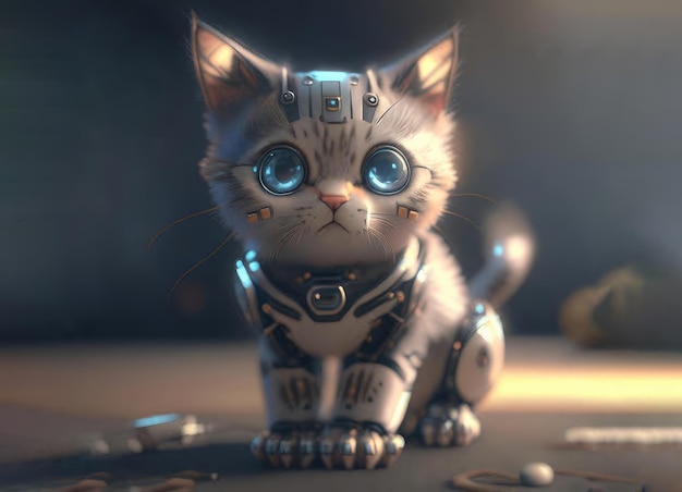 かわいいロボット猫 3D AI 生成