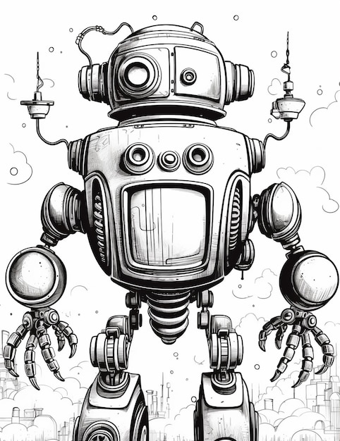 Photo cute robot coloring sheet line coloring