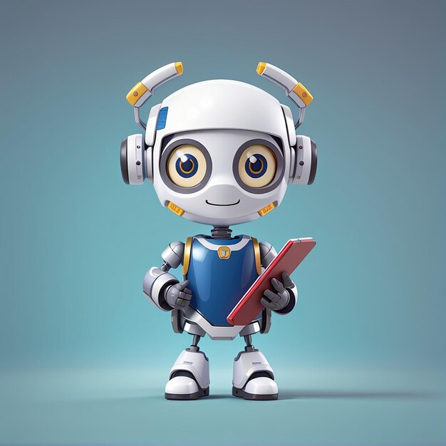 Cute robot holding clipboard cartoon vector icon illustration science technology icon isolated