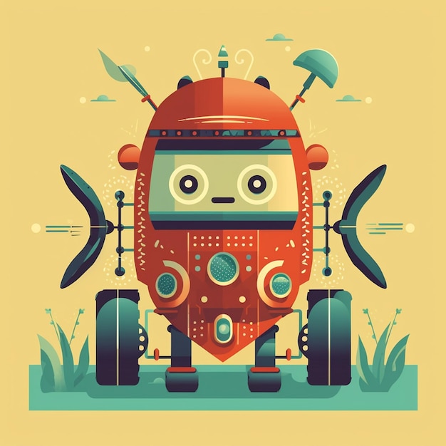 Photo cute robot illustration logo