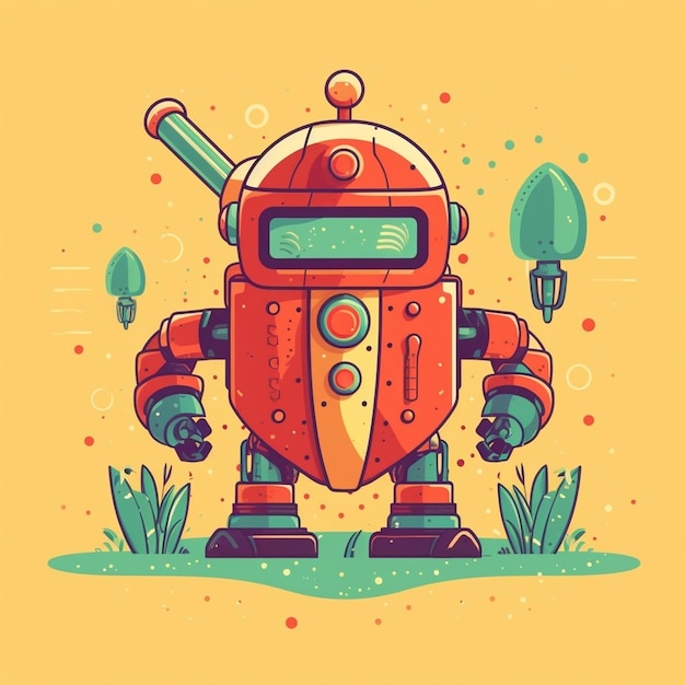 Photo cute robot illustration logo