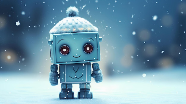 Cute robot in the winter and snow