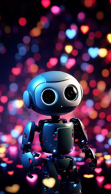 Cute robot with bokeh background 3d illustration Ai Generated