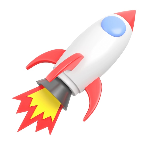 Cute rocket 3d render icon illustration