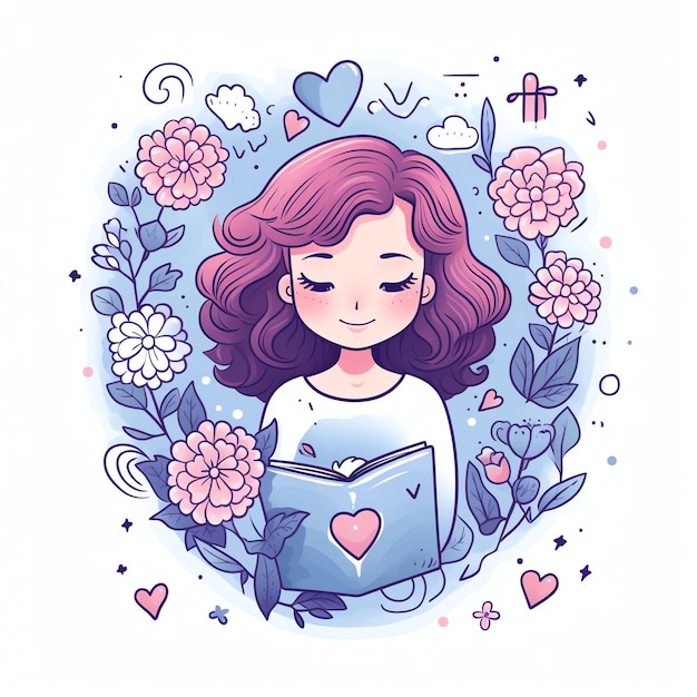 cute romantic items stickers drawing beautiful colorful tshirt design white background