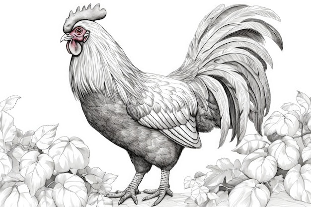 Cute Rooster drawing on white background generative AI