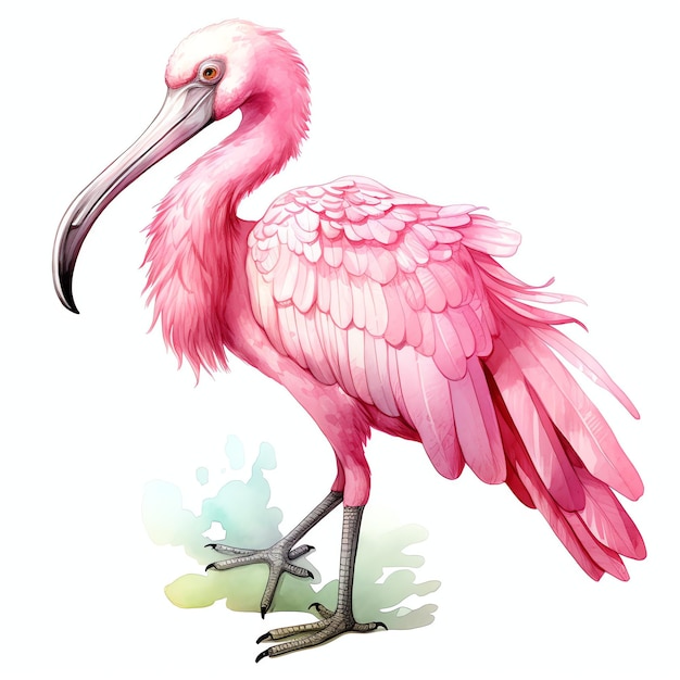 Cute Roseate spoonbill with its rosy plumage bird watercolor illustration clipart