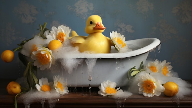 Cute rubber duck still life