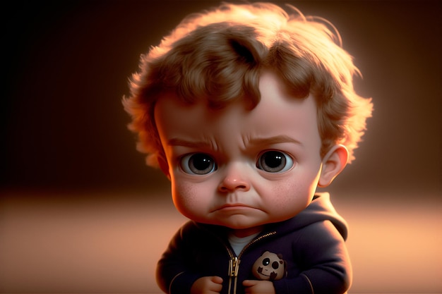 Cute sad boy cartoon portrait AI generated Selective Focus