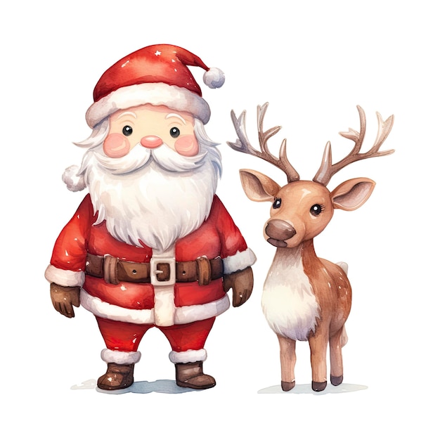 Cute Santa Claus standing with reindeer