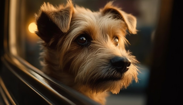 Cute schnauzer and terrier sitting outdoors together generated by AI