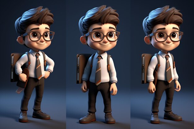 Photo cute school boy character in 3d generative ai