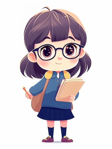 Cute School girl with Books and Bag in Uniform AI Generated