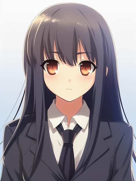 Cute School Girl with Long Hair and school uniform Anime style Ai generated