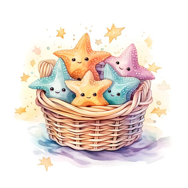 Cute Sea stars in a basket pastel colors