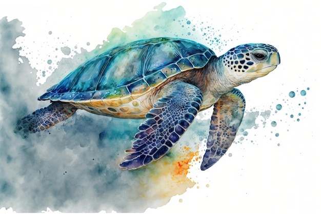 Cute sea turtle watercolor picture of marine life ocean wildlife and sea life