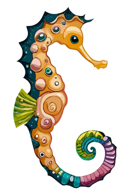 Cute seahorse isolated on white background Naive art style illustration AI generated
