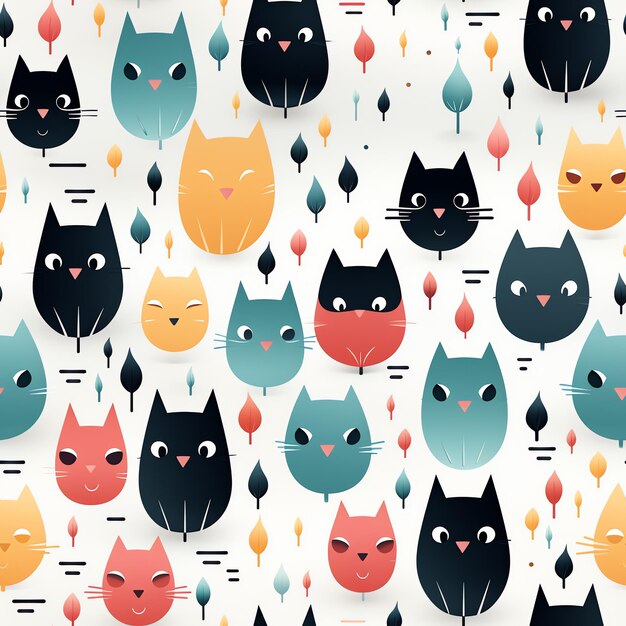 Foto cute seamless cat pattern design childish hand drawn style gattino pattern sfondio generare ai