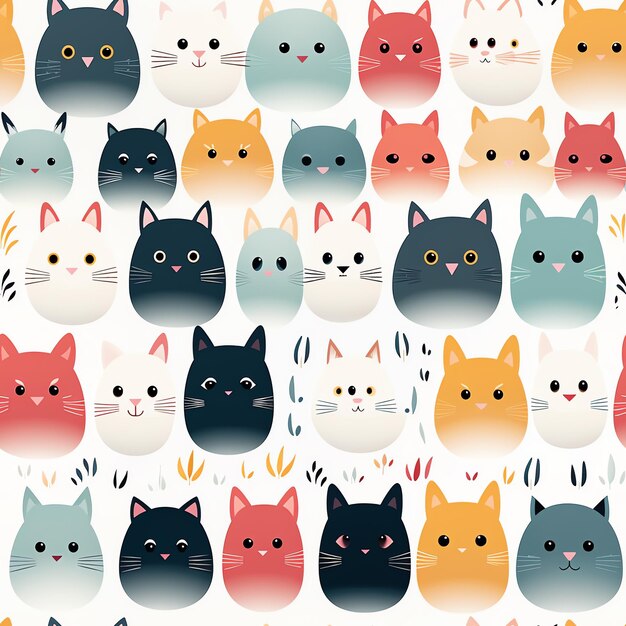 Cute Seamless Cat Pattern Design Childish Hand Drawn Style Kitten Pattern Background Generate AI