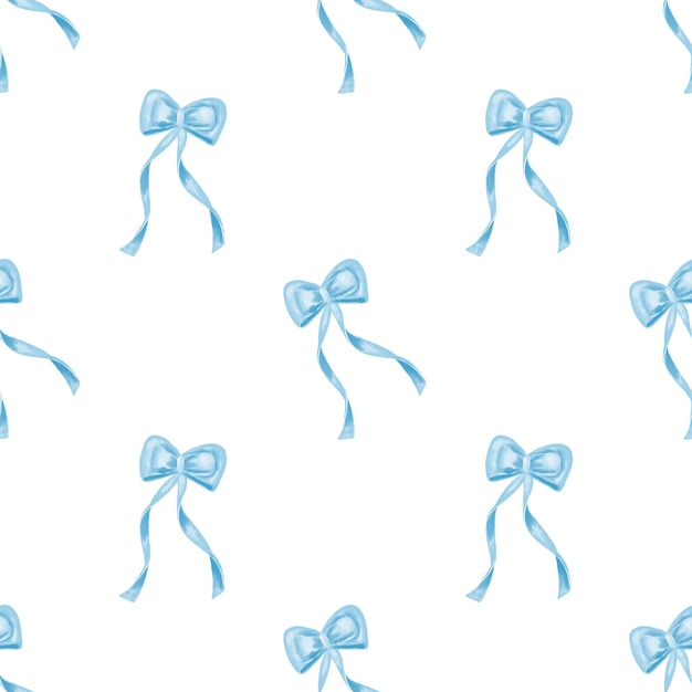 Photo cute seamless hand drawn watercolor blue bow ribbon pattern background