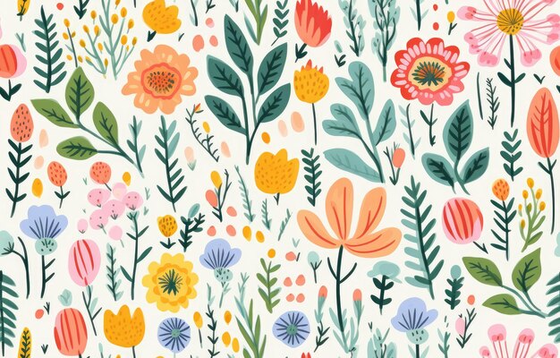 Cute seamless pattern with flowers gentle spring summer mood hand drawn floral Botanical backdropl