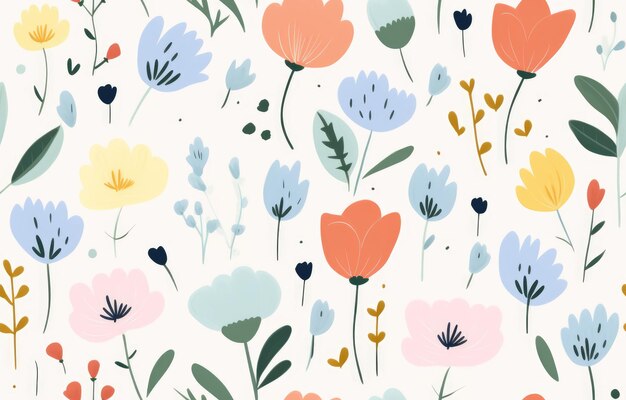 Cute seamless pattern with flowers gentle spring summer mood hand drawn floral Botanical backdropl