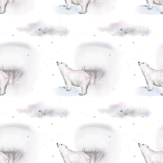 Cute seamless pattern with watercolor winter polar bear Mother and her child Constellation bears Cute children pattern Perfect for background paper or textiles