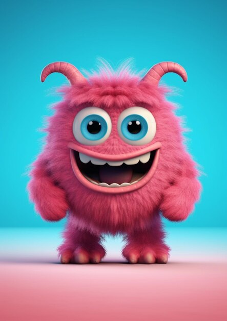 Photo cute semirealistic 3d monster isolated vivid color