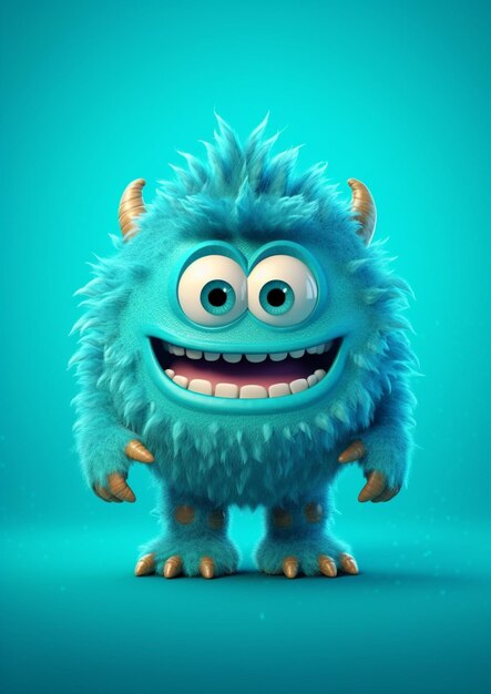 Photo cute semirealistic 3d monster isolated vivid color