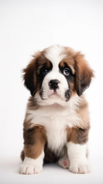 Cute serbernard puppy isolated on white background minimalism