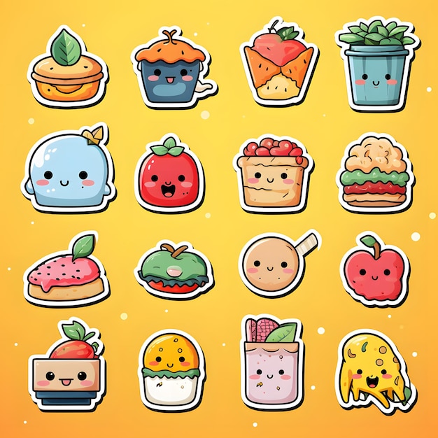 Photo a cute set of food pattern stickers