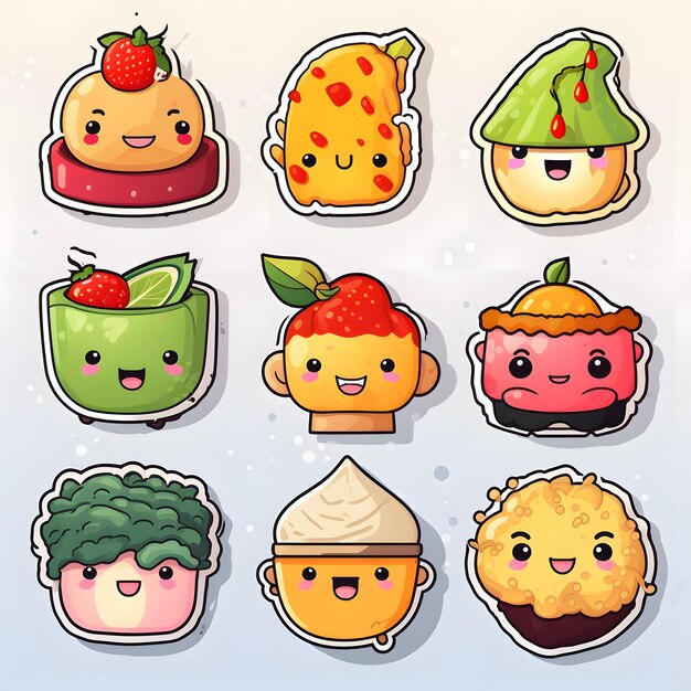 Photo a cute set of food pattern stickers